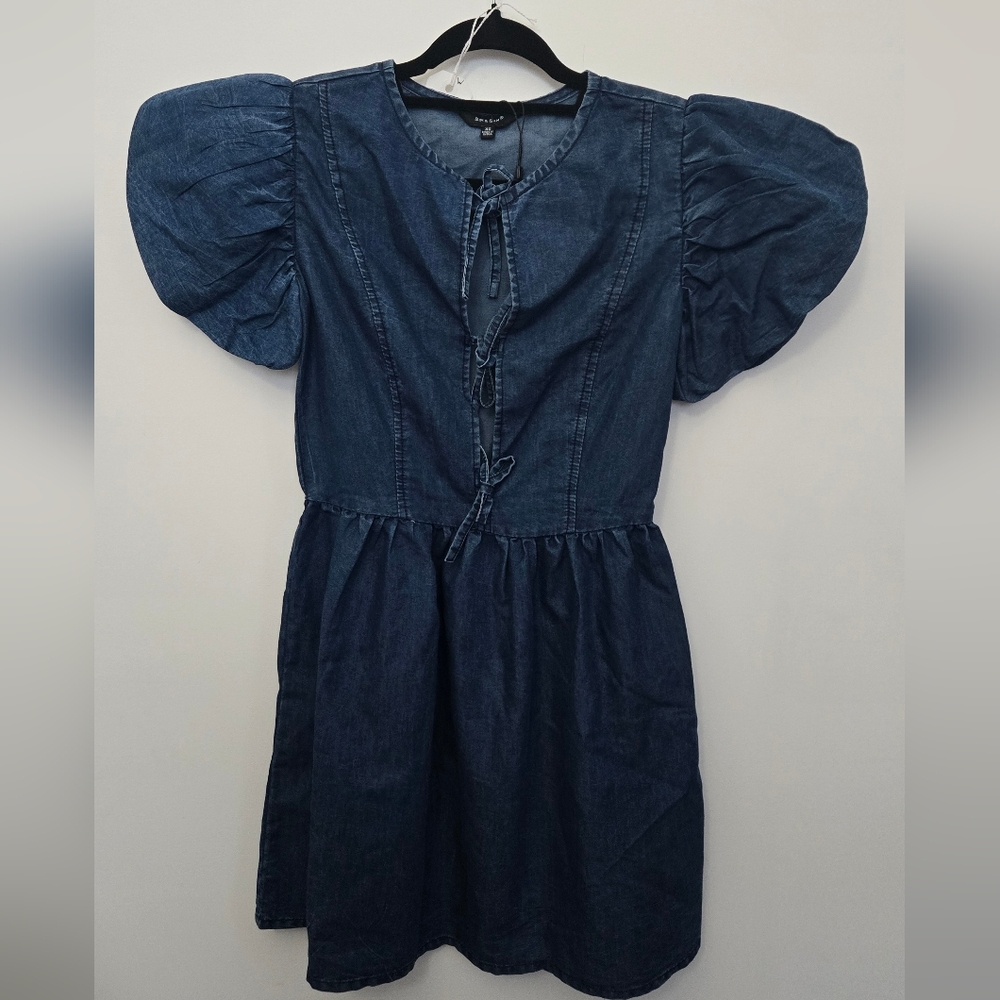 Chic Denim Puff Sleeve Mini Dress